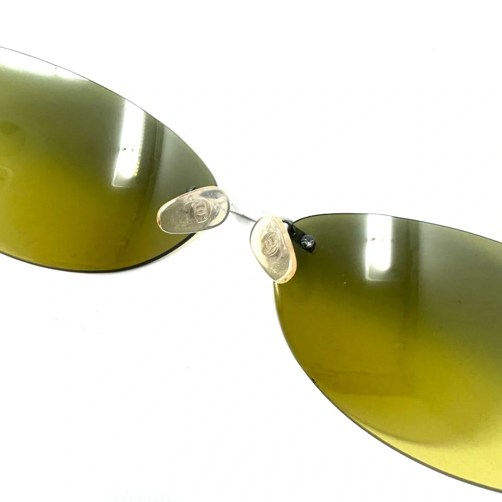 Chanel CC 90’s Vintage Khaki Olive Green Logo Rimless Sunglasses